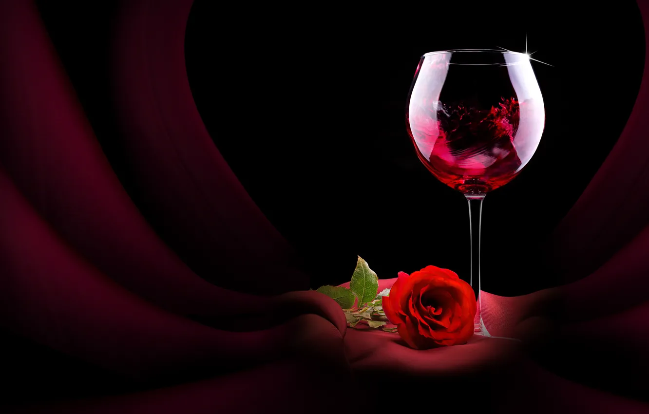 Фото обои цветок, вино, бокал, роза, красная