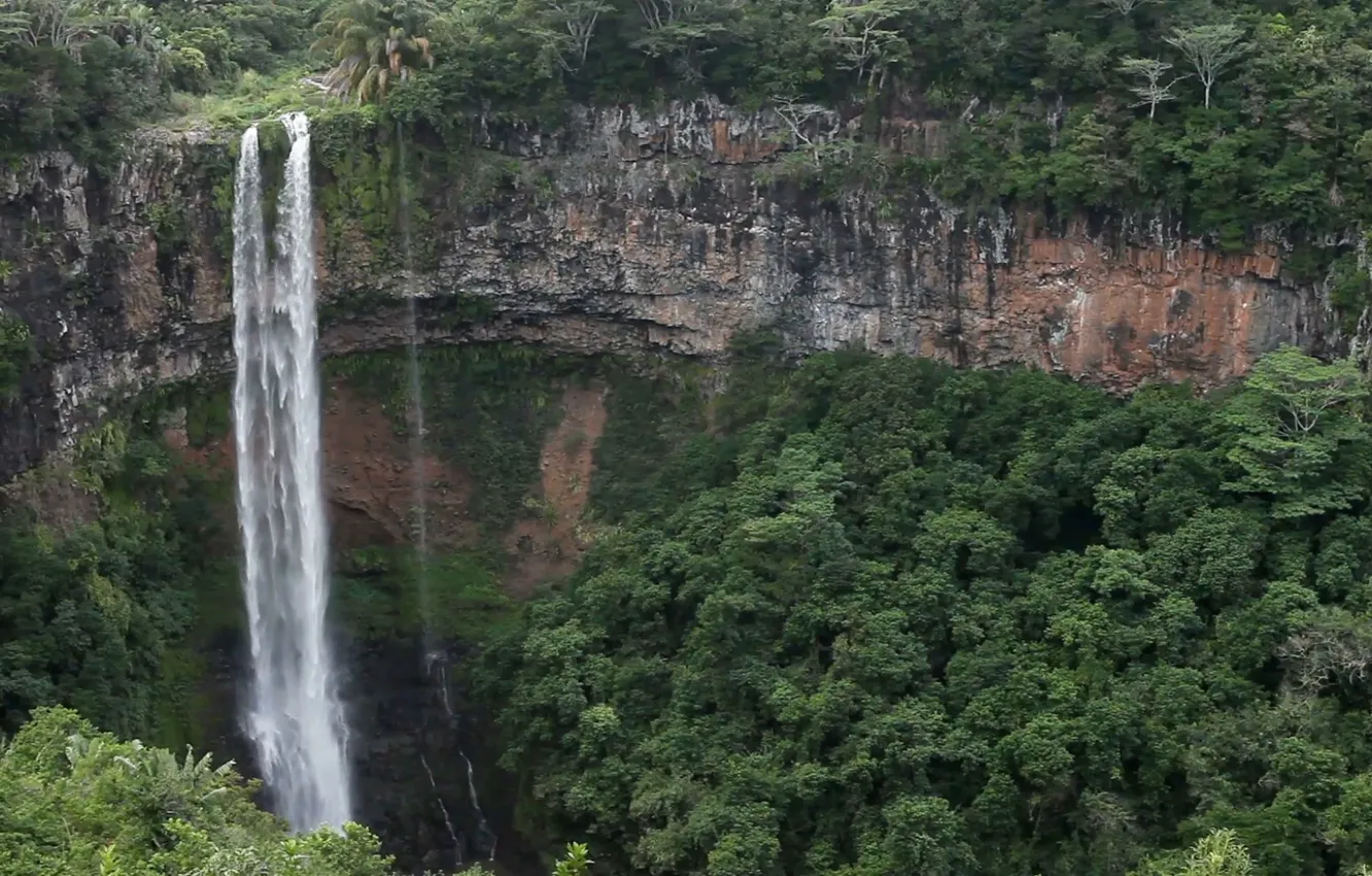 Фото обои лес, водопад, джунгли, пропасть, Маврикий, Mauritius, Waterfalls near Chamarel
