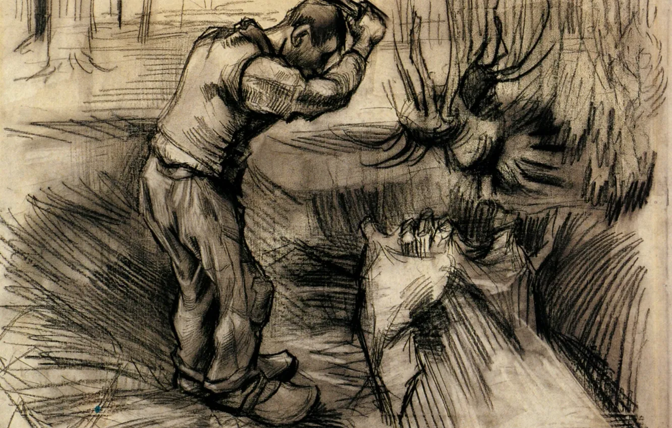 Фото обои работяга, Vincent van Gogh, мужик с тапором, Woodcutter
