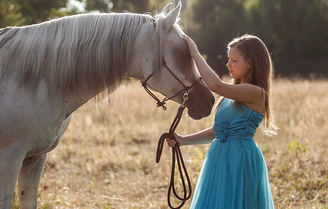 Фото обои природа, конь, девочка