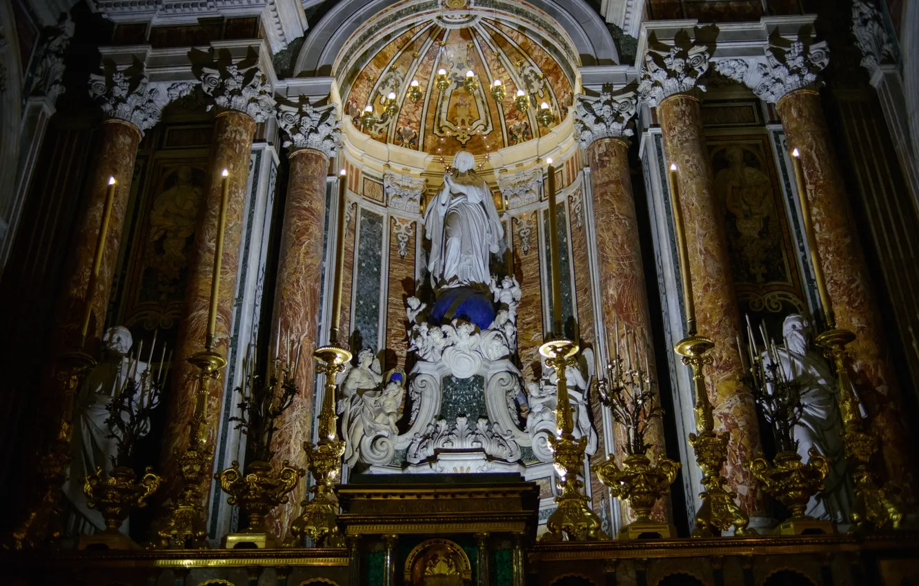 Фото обои собор, скульптура, полумрак, архитектура, религия, колонна