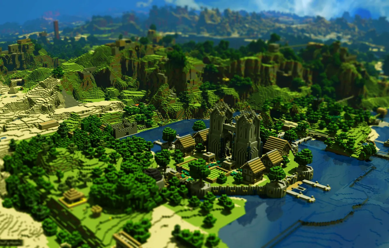 Фото обои песочница, tilt shift, minecraft
