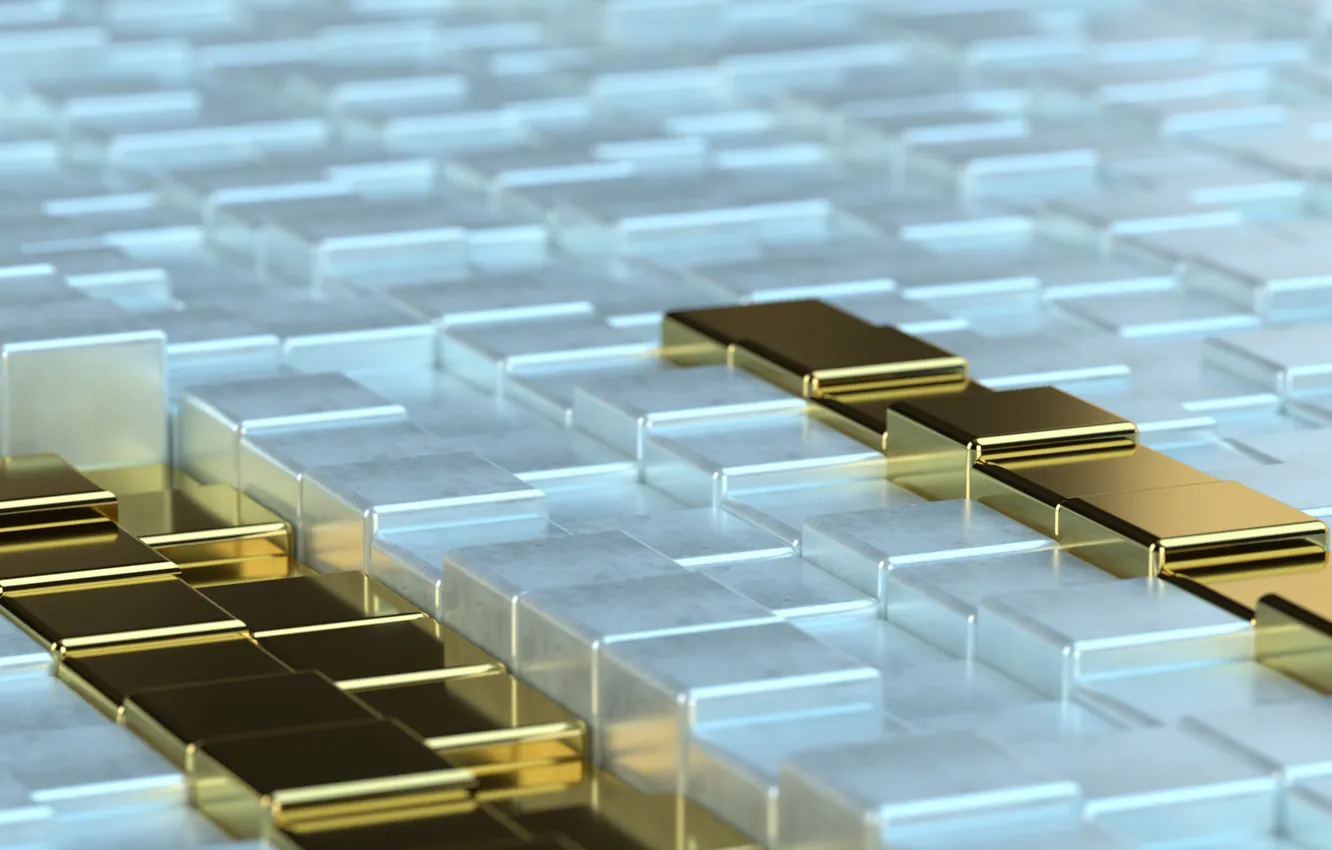 Фото обои рендеринг, золото, abstract, куб, gold, render, cube, 3д абстракция