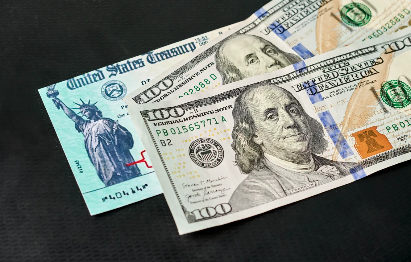 Фото обои США, Купюры, Деньги, Бенджамин Франклин, Benjamin Franklin, Доллары, Темный фон, Dollars
