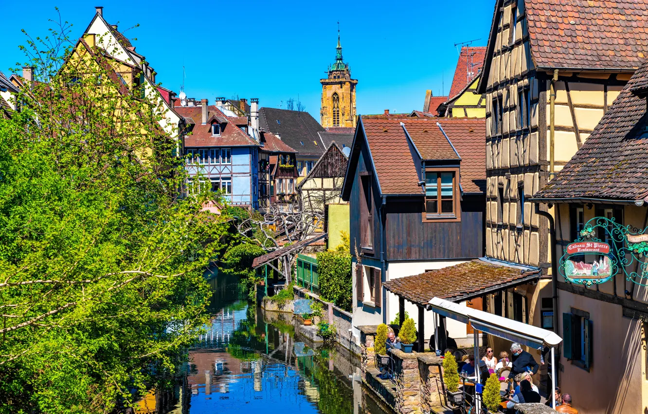 Фото обои Франция, здания, France, водный канал, Colmar, Кольмар