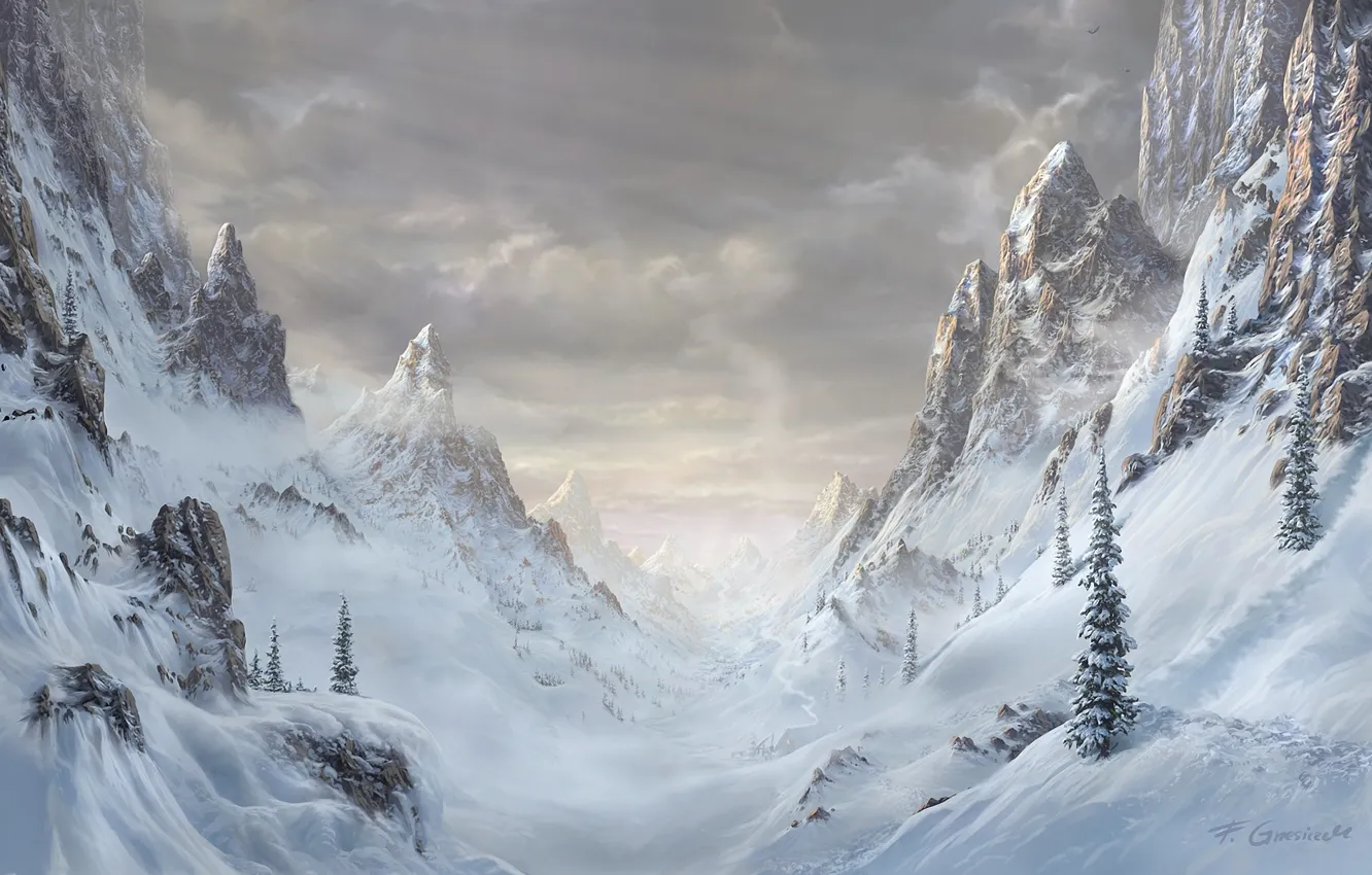 Фото обои зима, лес, снег, деревья, пейзаж, горы, природа, скалы