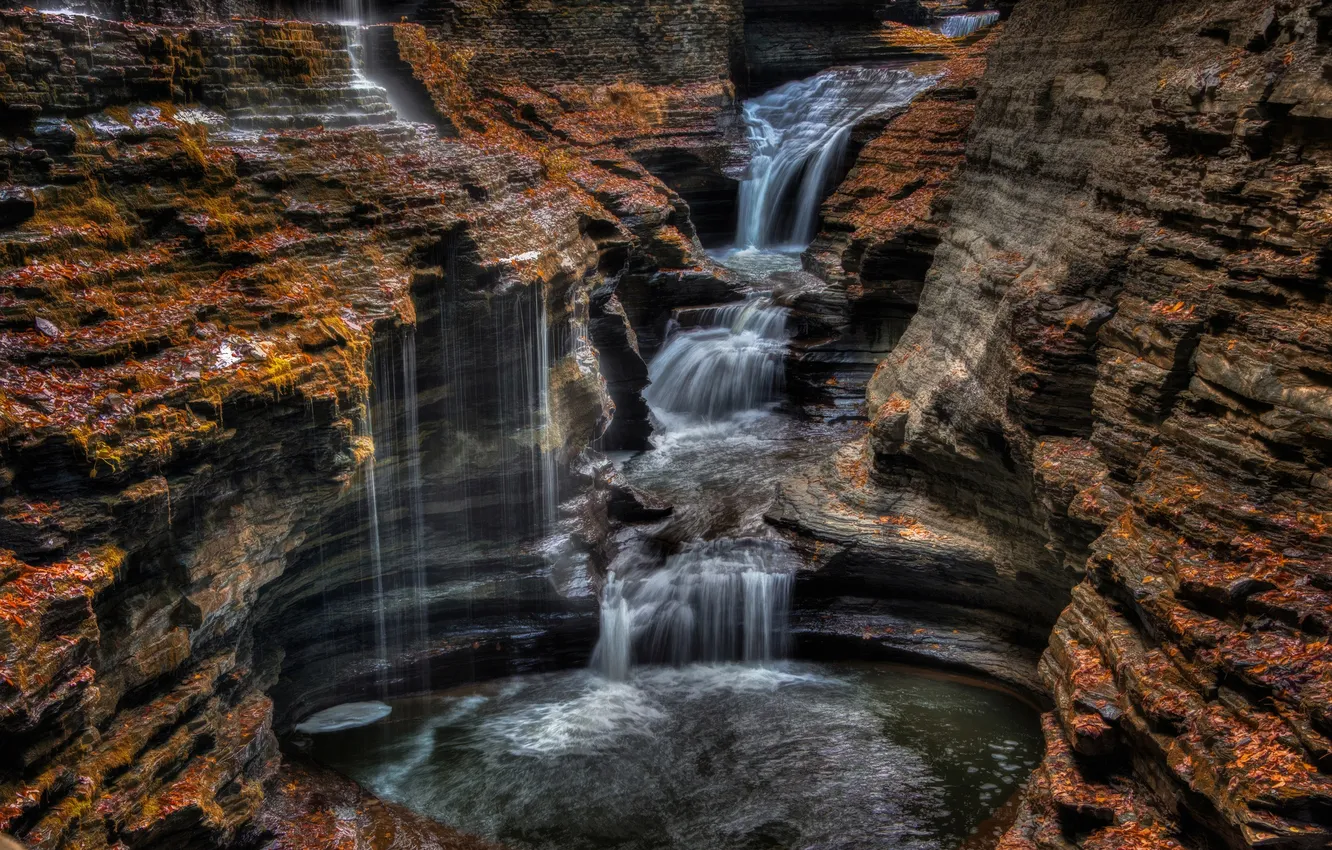 Фото обои вода, скалы, водопад, поток, каньон, ущелье