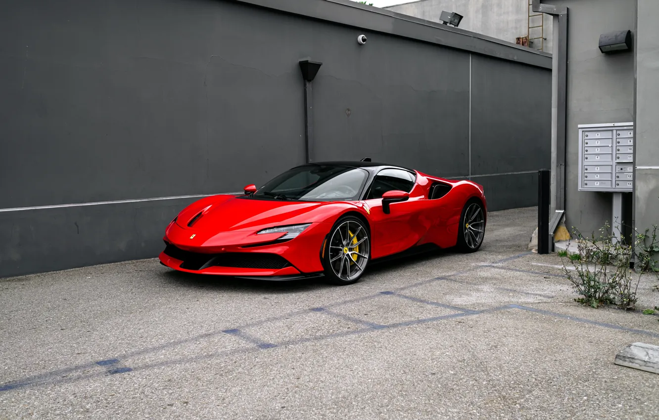 Фото обои red, ferrari, black, sf90