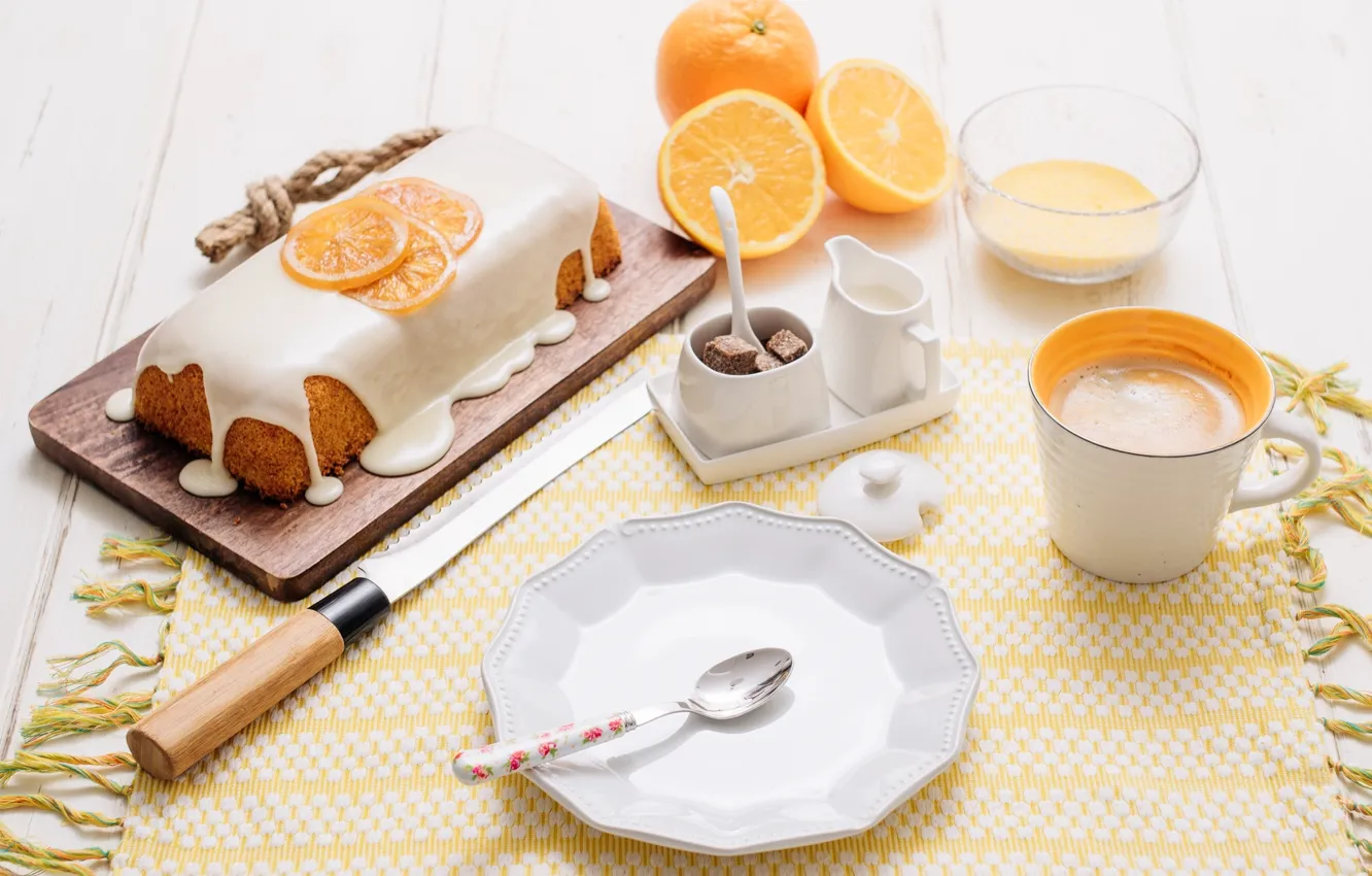 Фото обои кофе, апельсин, глазурь, кекс