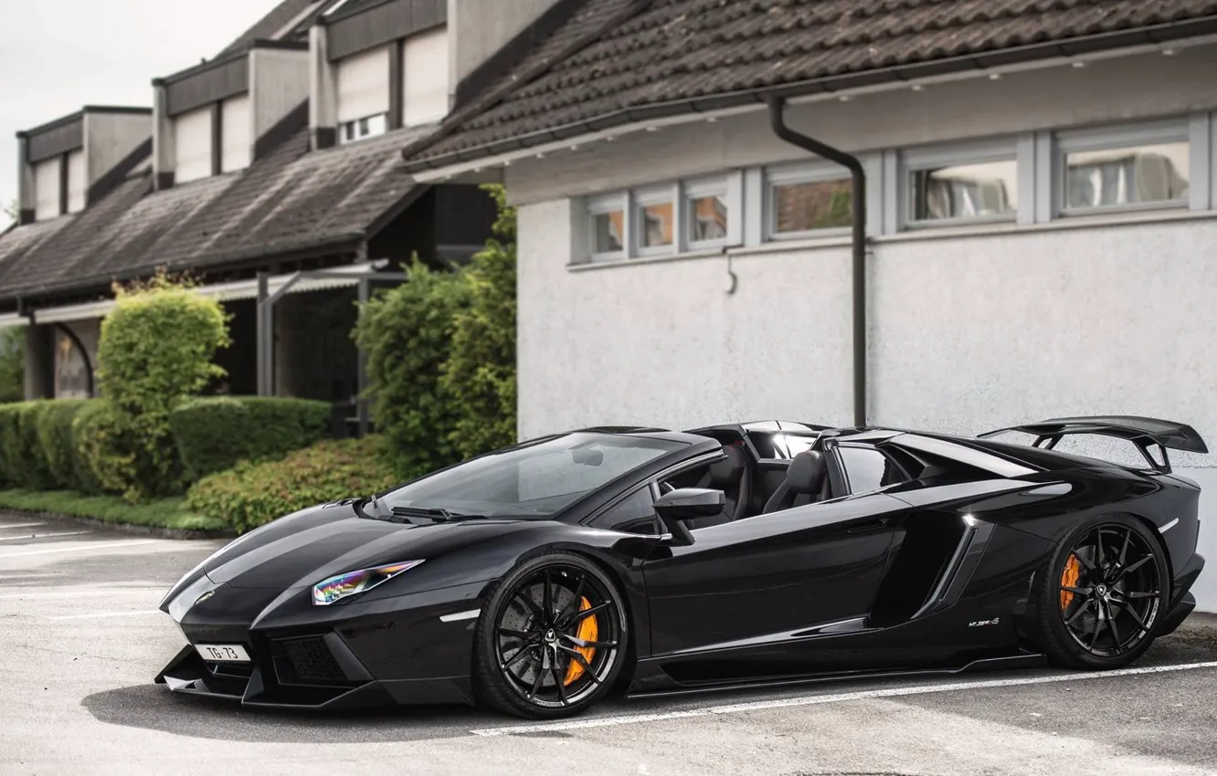 Фото обои Lamborghini, black, roadster, Aventador