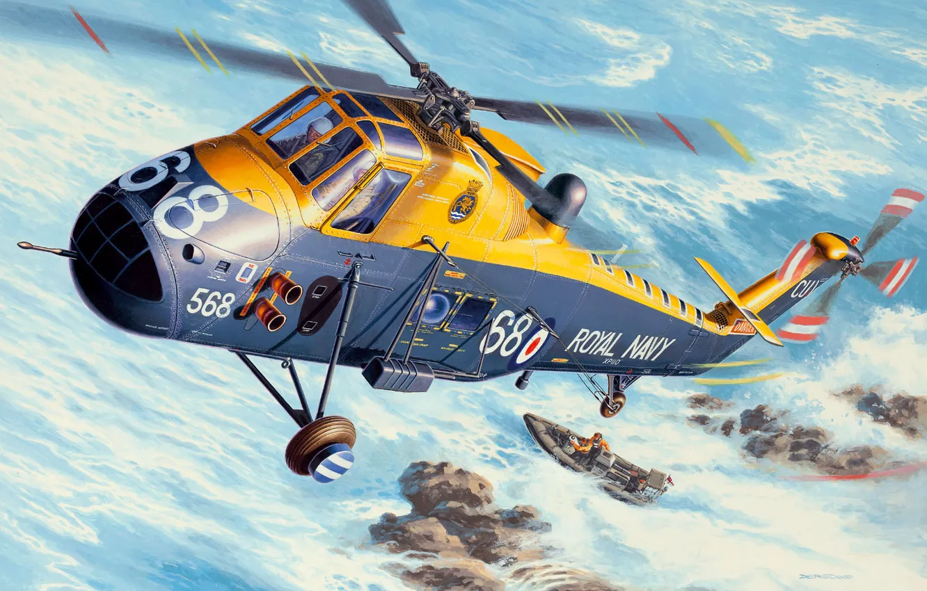 Фото обои рисунок, вертолёт, британский, многоцелевой, Королевские ВМС, Andrzej Deredos, Westland Wessex, HAS Mk.3