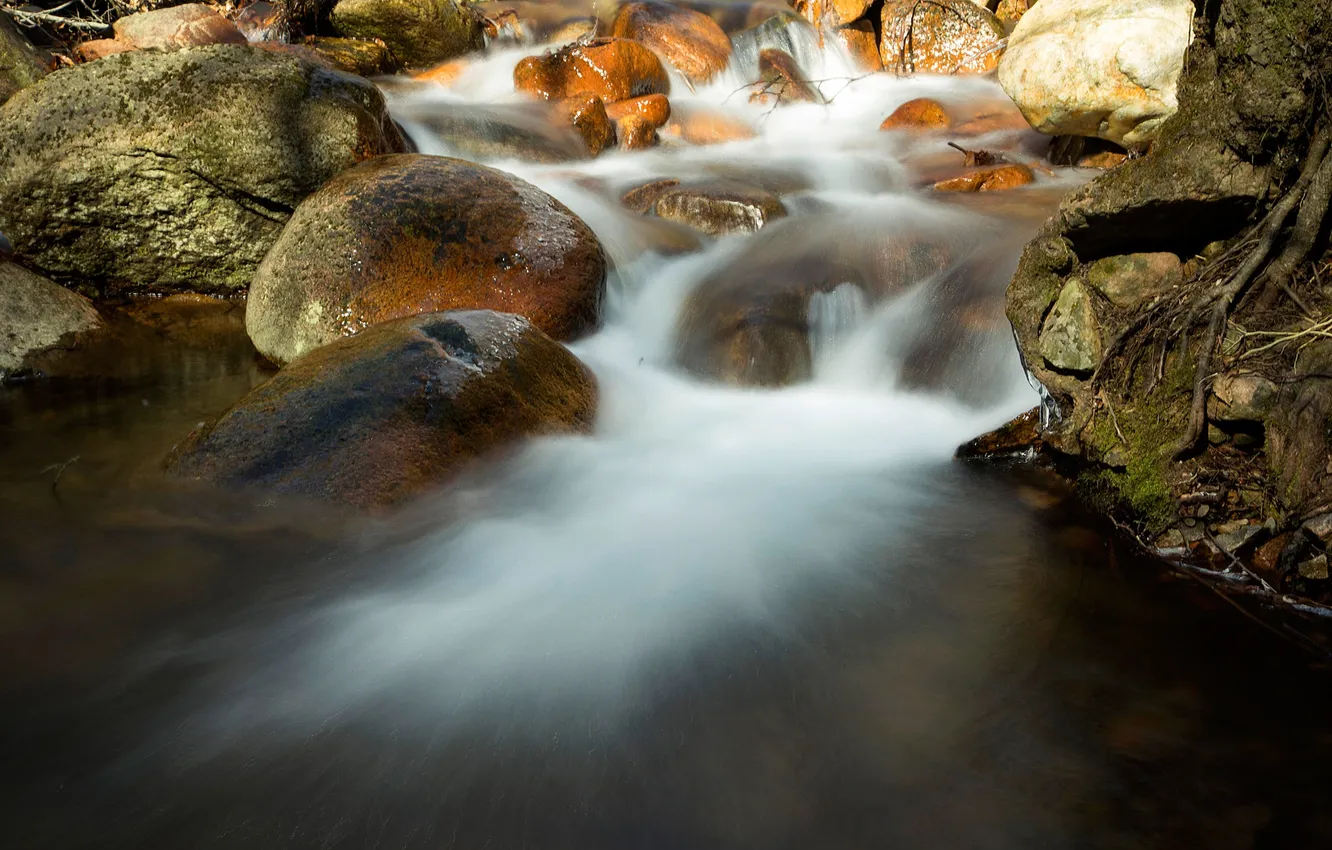 Фото обои река, камни, поток