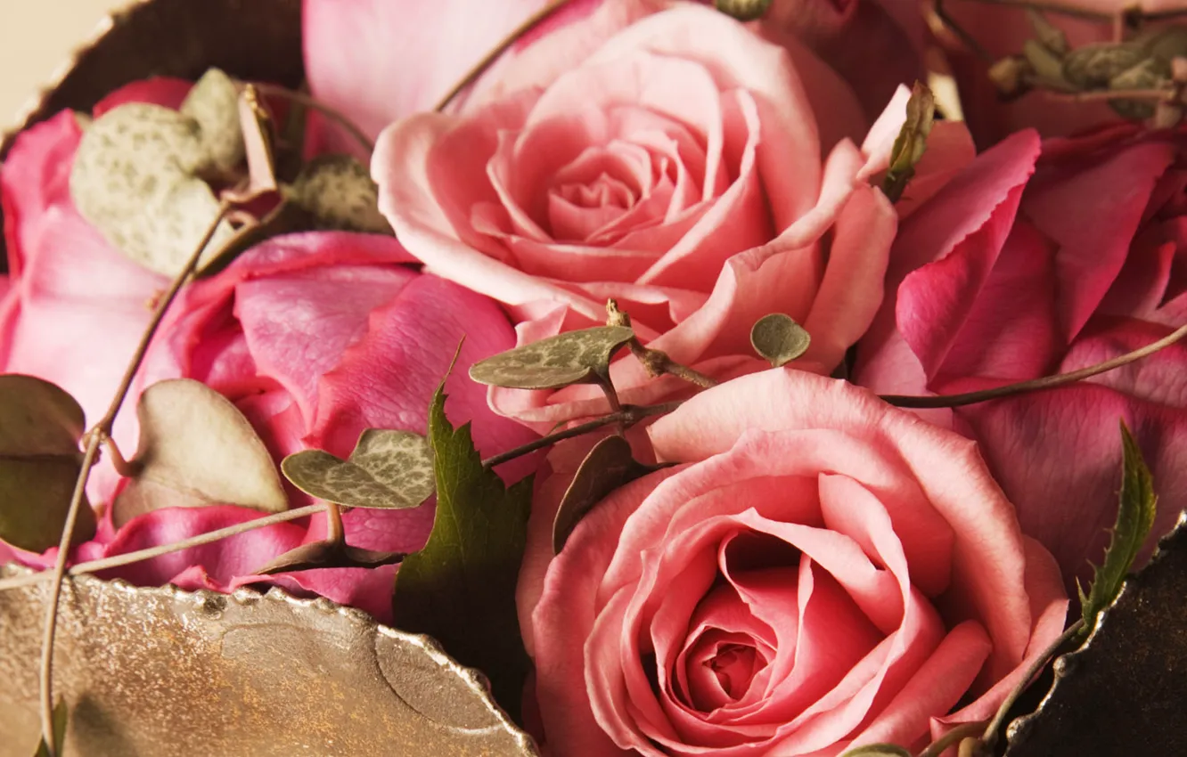 Фото обои розы, букет, розовые