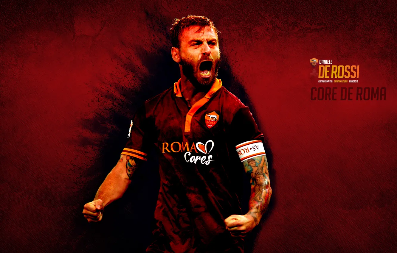 Фото обои красный, Италия, red, борода, татуировки, футболист, tattoo, AS Roma