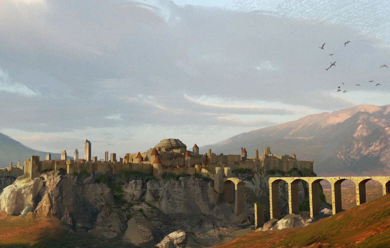 Фото обои горы, мост, разрушение, крепость, Fernshire