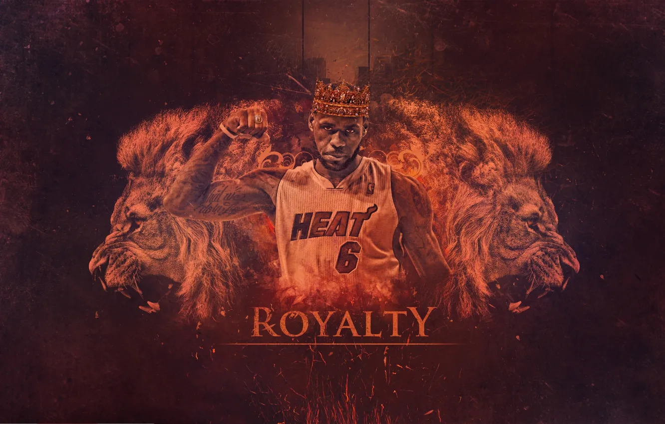 Фото обои Баскетбол, Львы, NBA, LeBron James, Miami Heat, Игрок, Леброн
