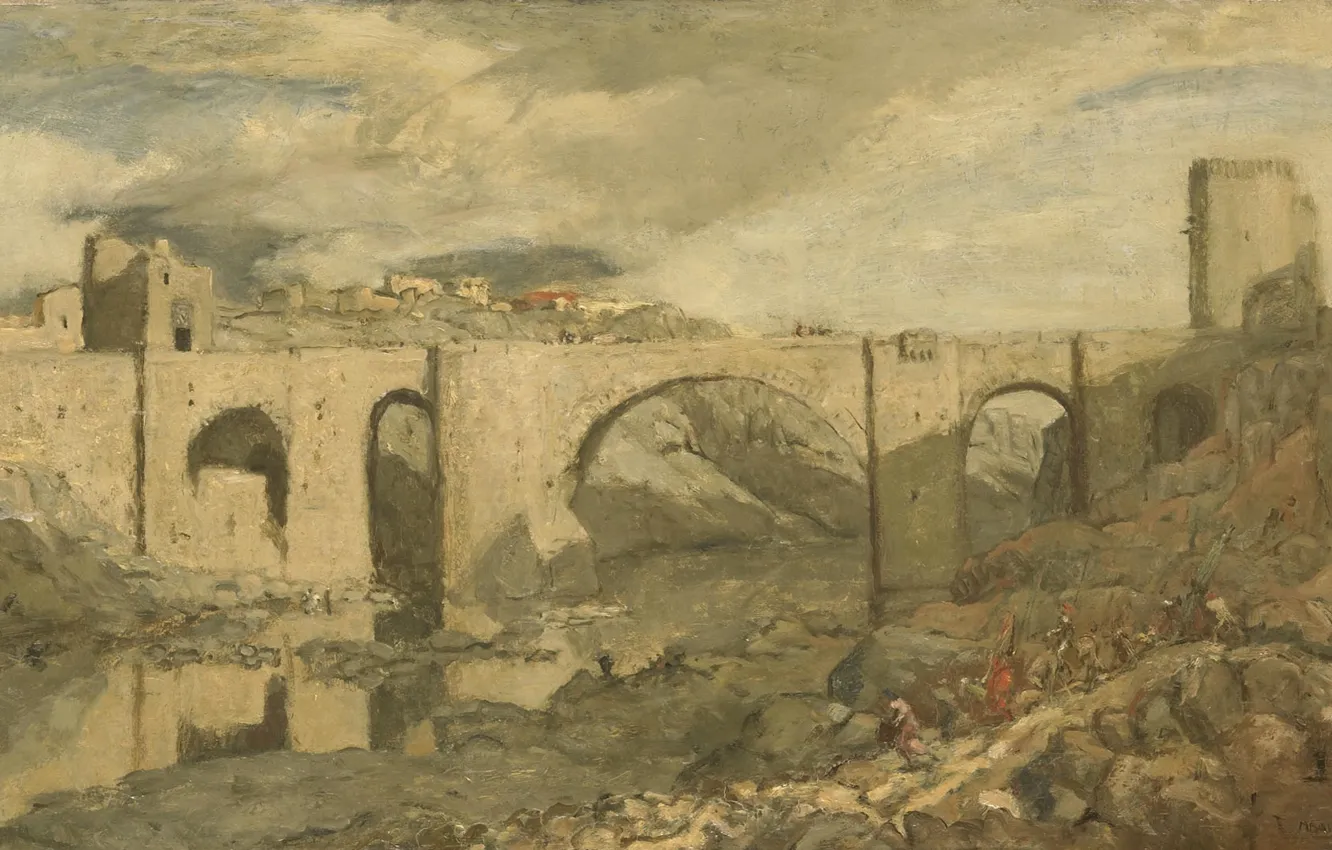 Фото обои пейзаж, масло, картина, 1903, Marius Alexander Jacques Bauer, Мариус Бауэр, Мост в Толедо
