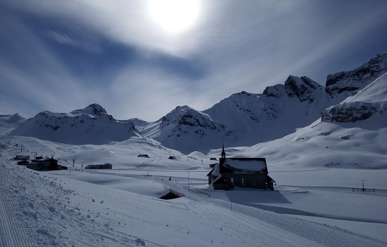 Фото обои Швейцария, Альпы, церковь, Melchsee-Frutt