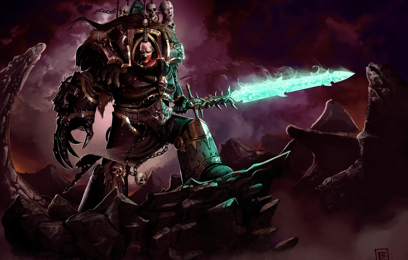 Фото обои хаос, Вархаммер, Warhammer 40 000, chaos champion, предатель, traitor, Black Legion, demon sword