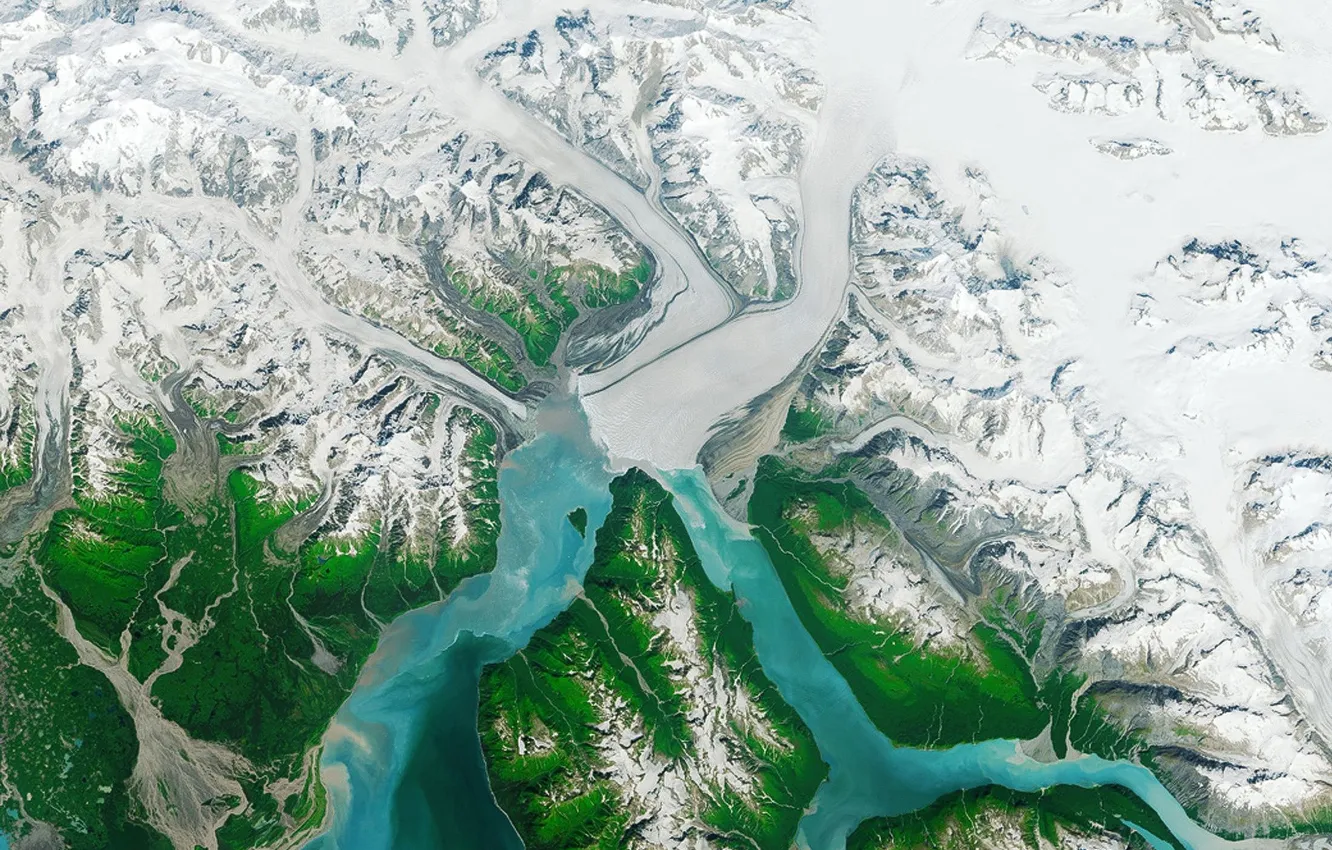 Фото обои Alaska, Nature, Green, White, Ice, Glacier, Hubbard