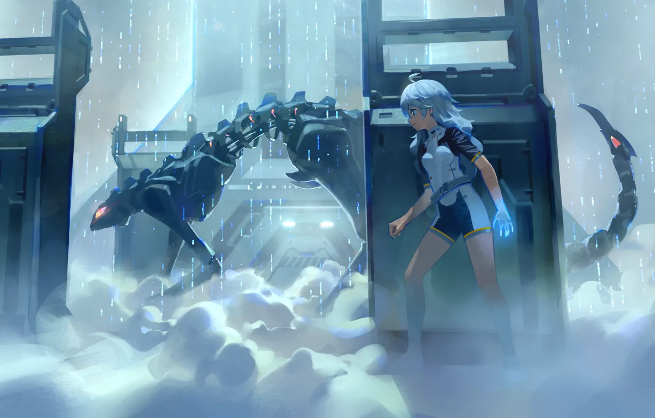 Фото обои девушка, фантастика, дым, монстр, Dio, by ddal, Tetra Cube