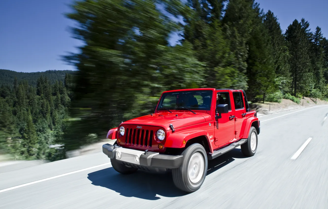 Фото обои Красный, Дорога, Sahara, Wrangler, Jeep, Unlimited, Сахара