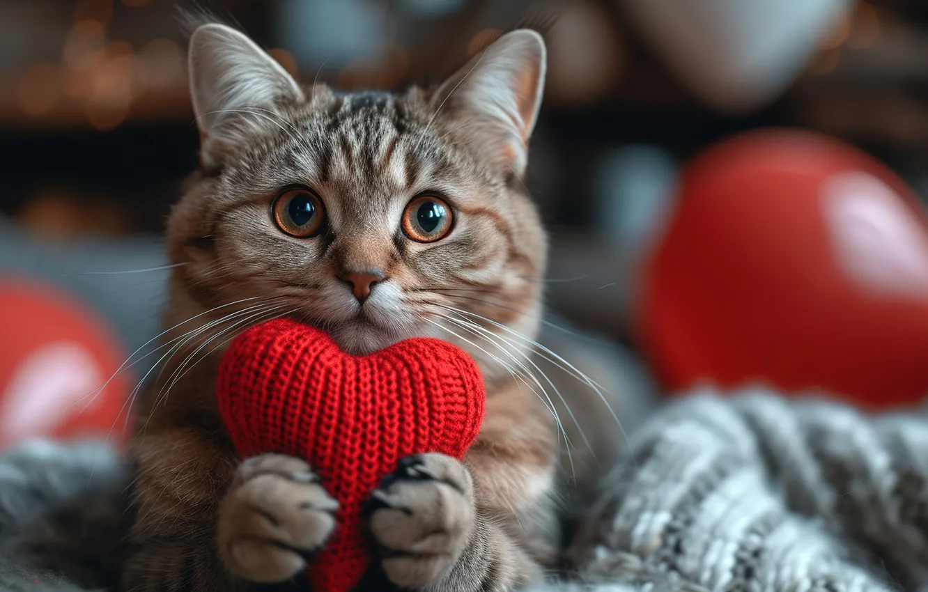 Фото обои кошка, котенок, сердце, милый, heart, kitten, lovely, cute