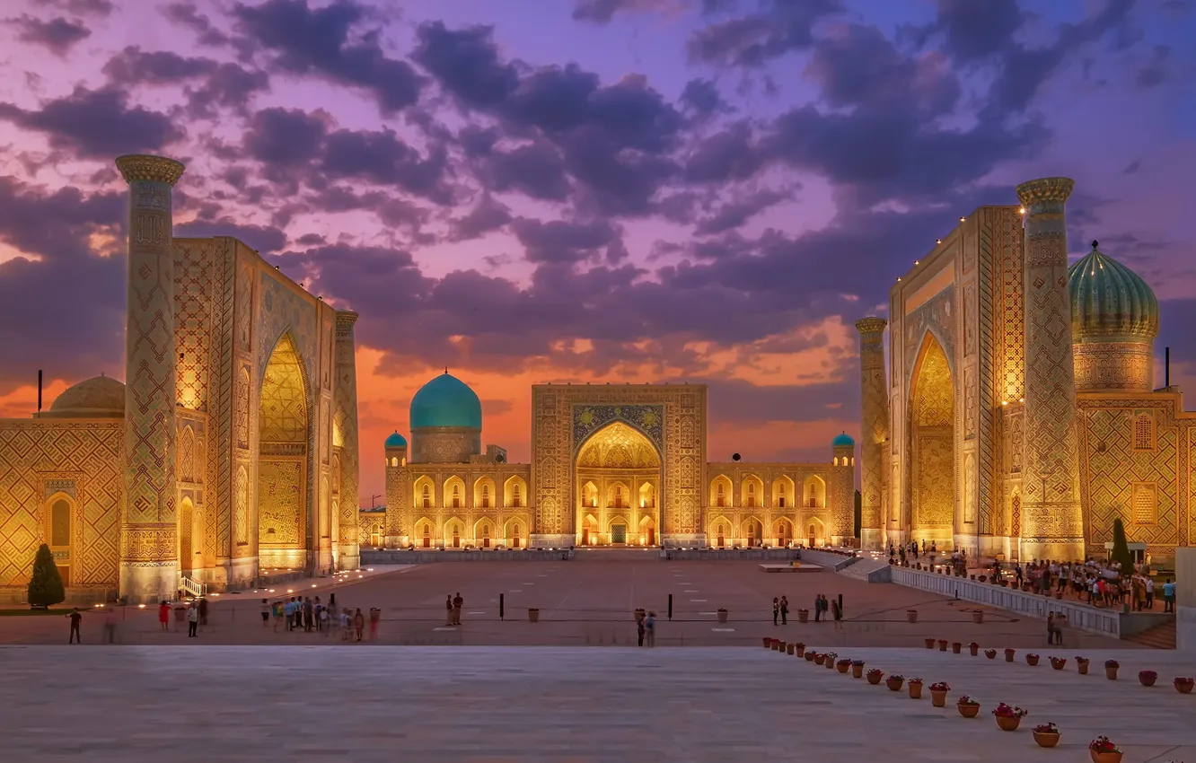 Фото обои площадь, мечеть, купол, Узбекистан, Самарканд