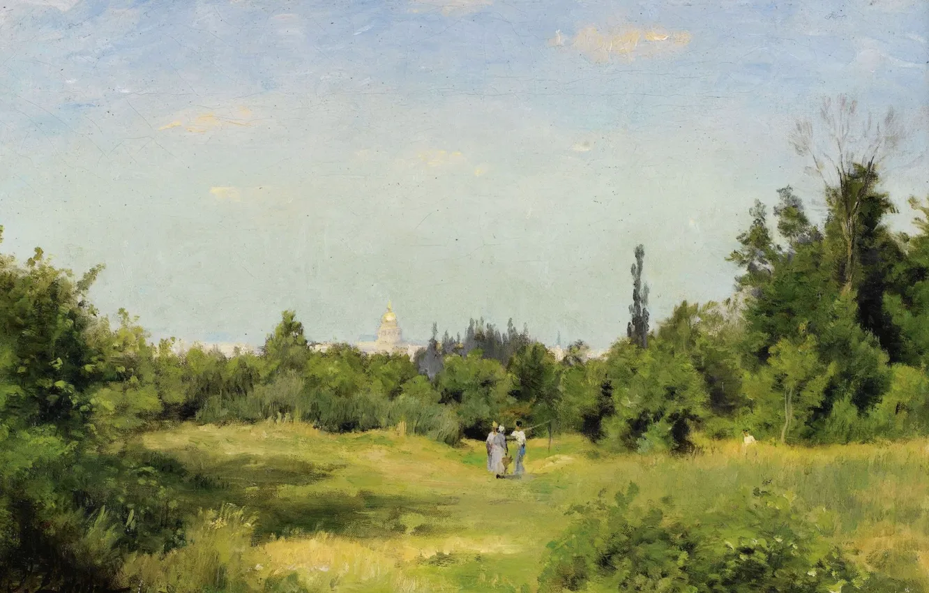 Фото обои пейзаж, картина, Stanislas Lepine, Станислас Лепин, Равнина Исси-Ле-Мулино, 1877-80