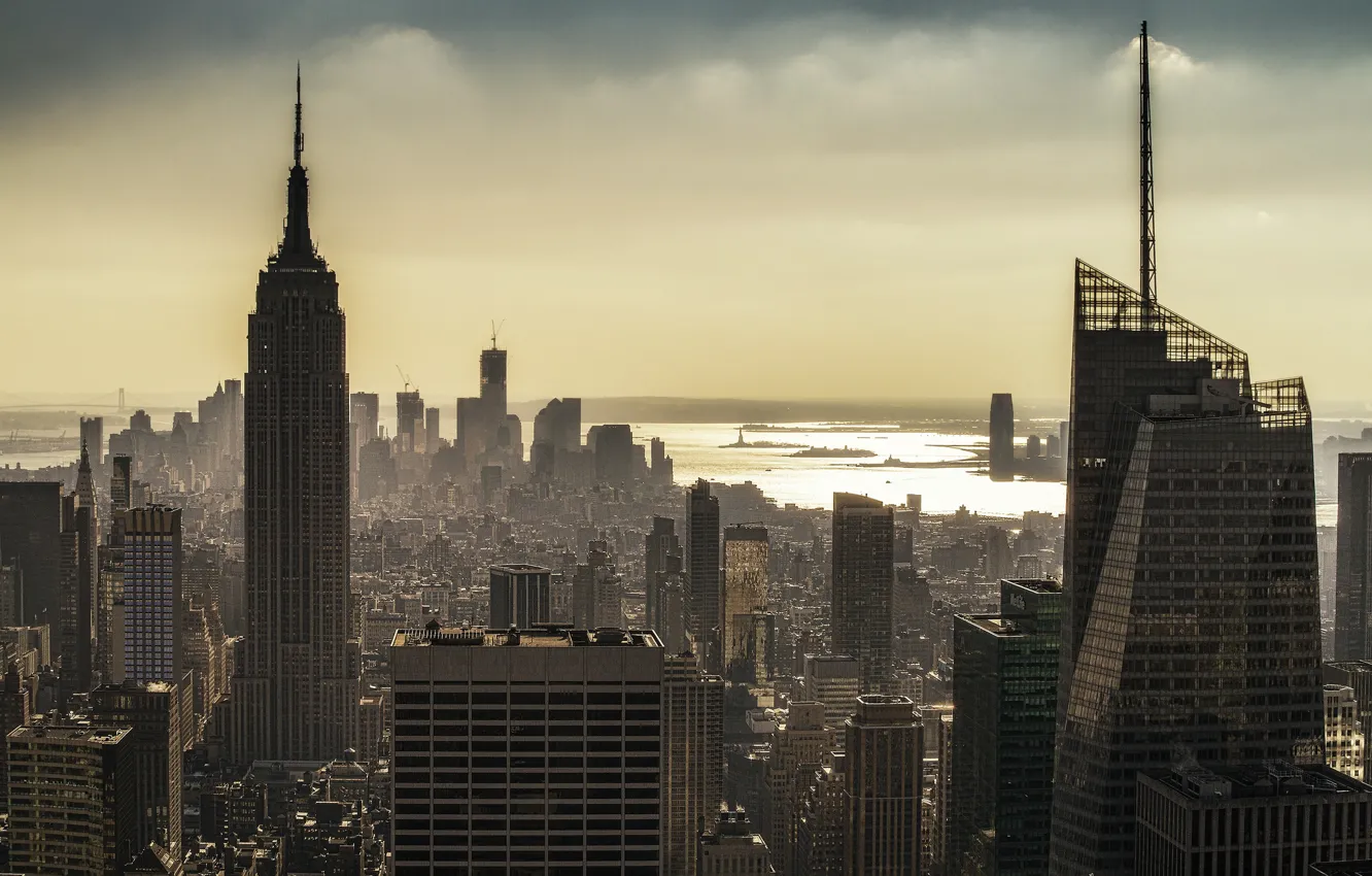 Фото обои рассвет, небоскребы, утро, USA, америка, нью йорк, State New York