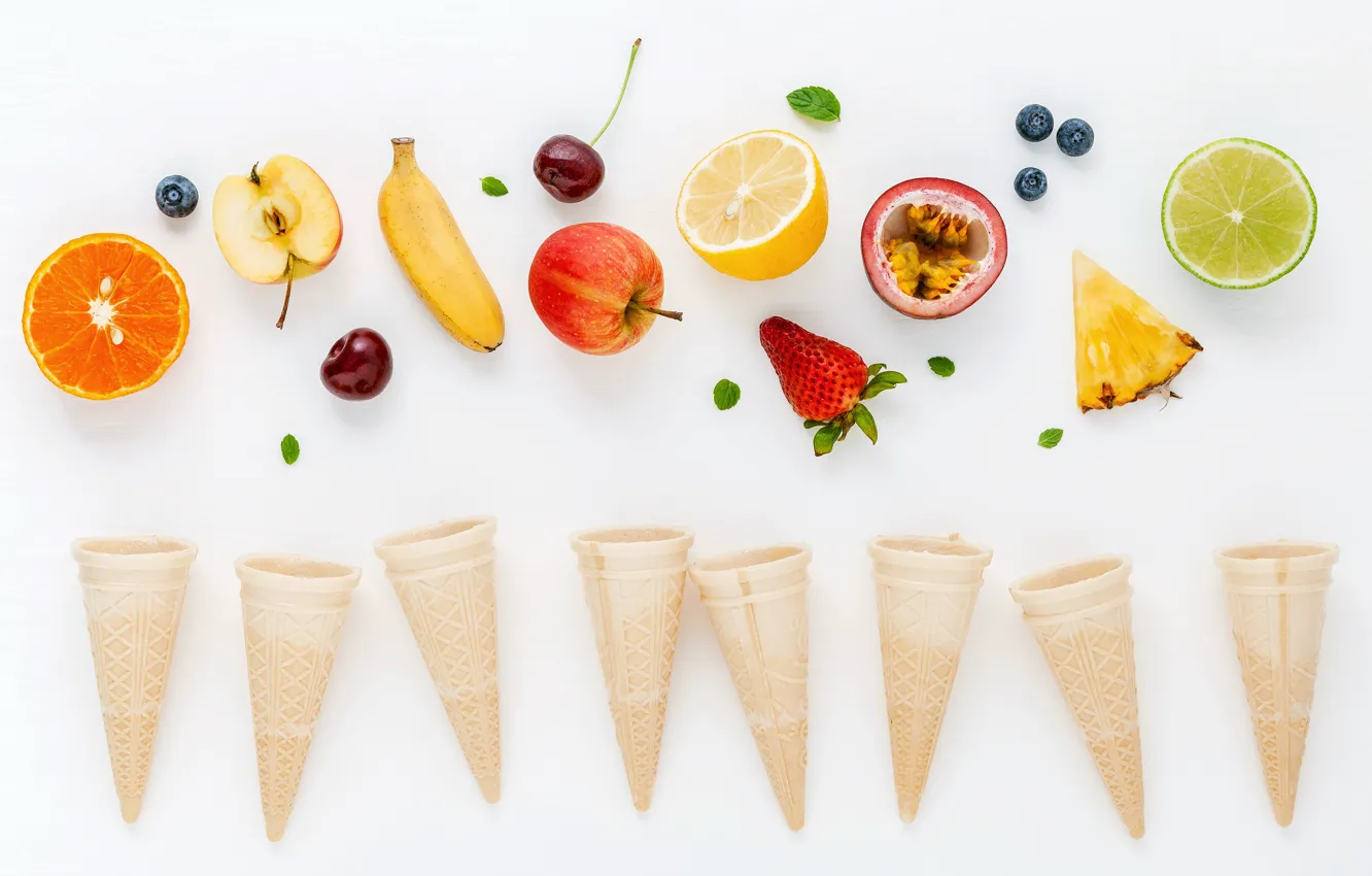 Фото обои ягоды, colorful, фрукты, рожок, fruit, berries, cone