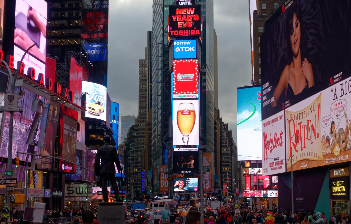 Фото обои город, движение, люди, здание, New York, рекламы