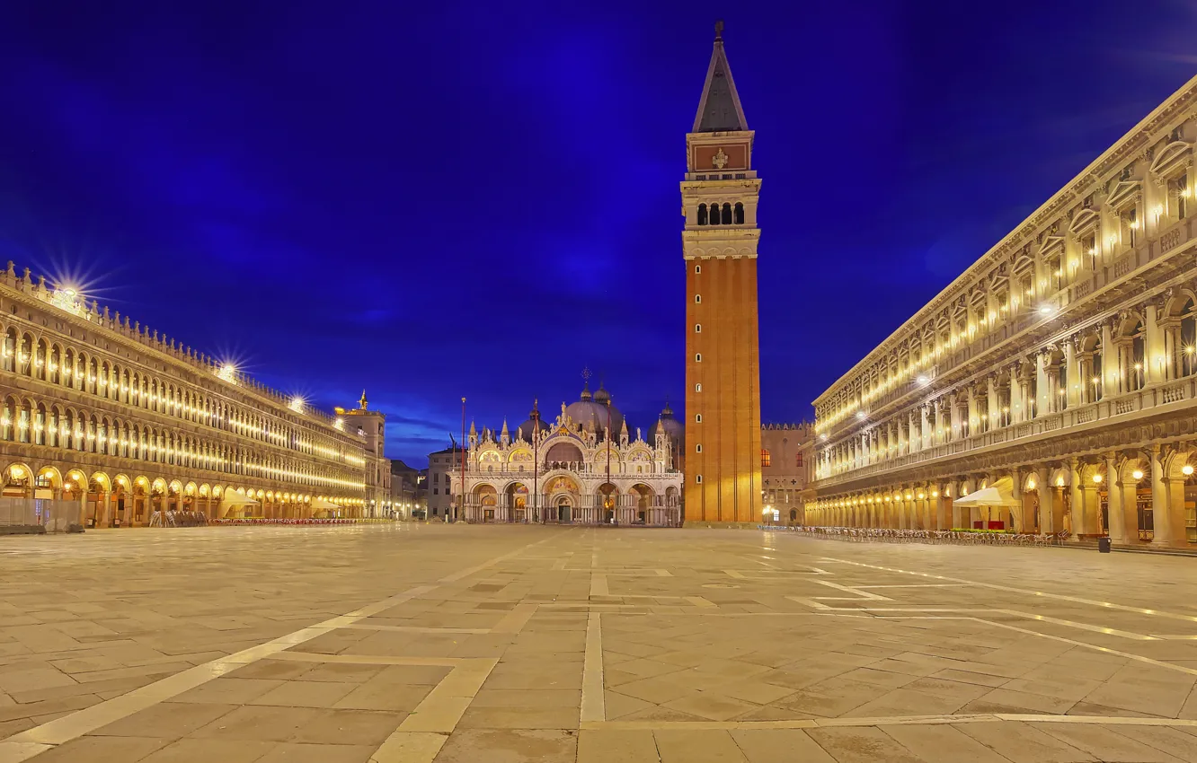 Фото обои Италия, Венеция, Собор Святого Марка, колокольня, площадь Святого Марка