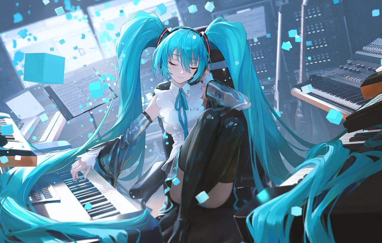Фото обои мечты, музыка, аниме, клавиши, Hatsune Miku, Vocaloid, синтезатор, студия