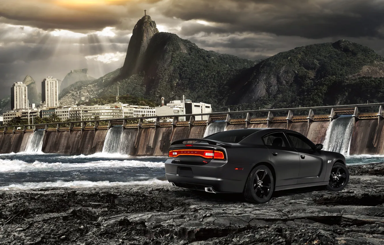 Фото обои вода, дамба, dodge, charger, Рио-де-Жанейро, Форсаж 5, Fast Five, Rio de Janeiro