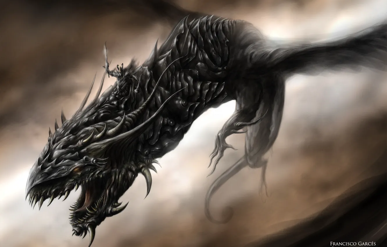 Фото обои тьма, дракон, крылья, монстр