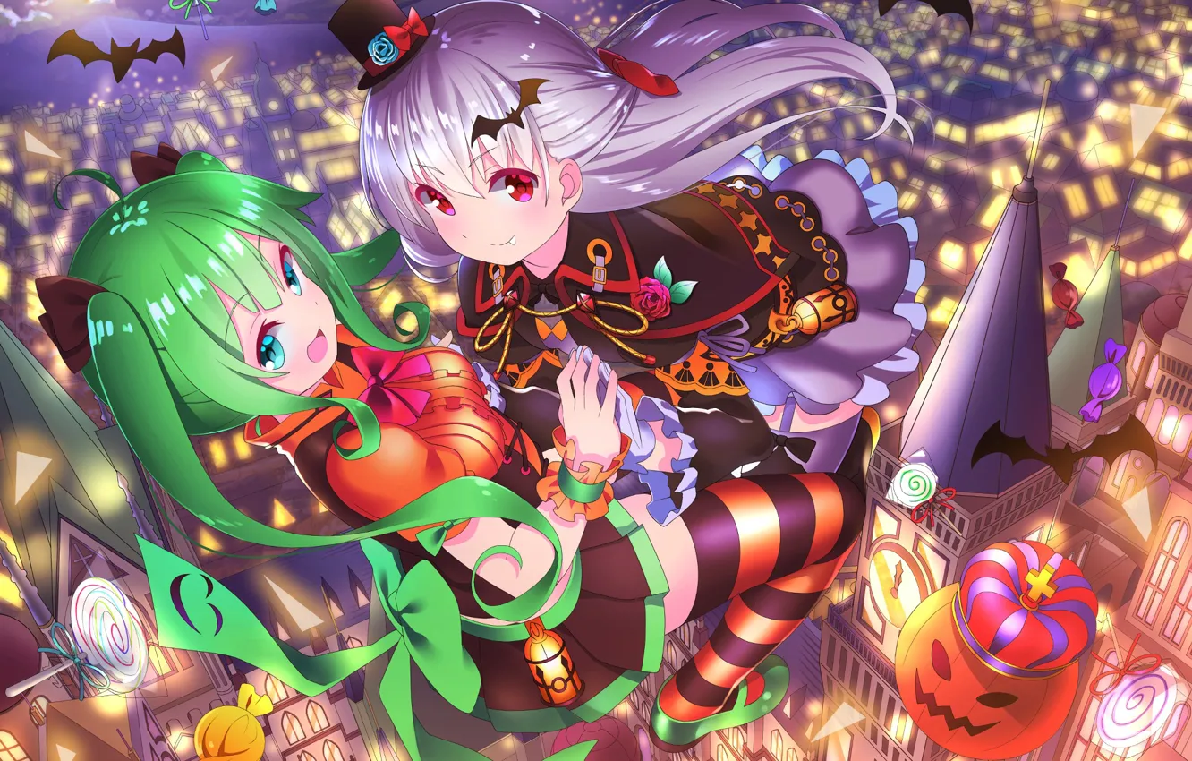 Фото обои девочки, Хеллоуин, вампир, костюмы
