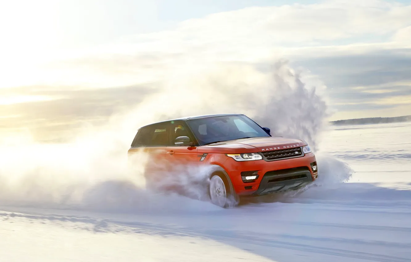 Фото обои Солнце, Красный, Зима, Снег, Скорость, День, Land Rover, Range Rover