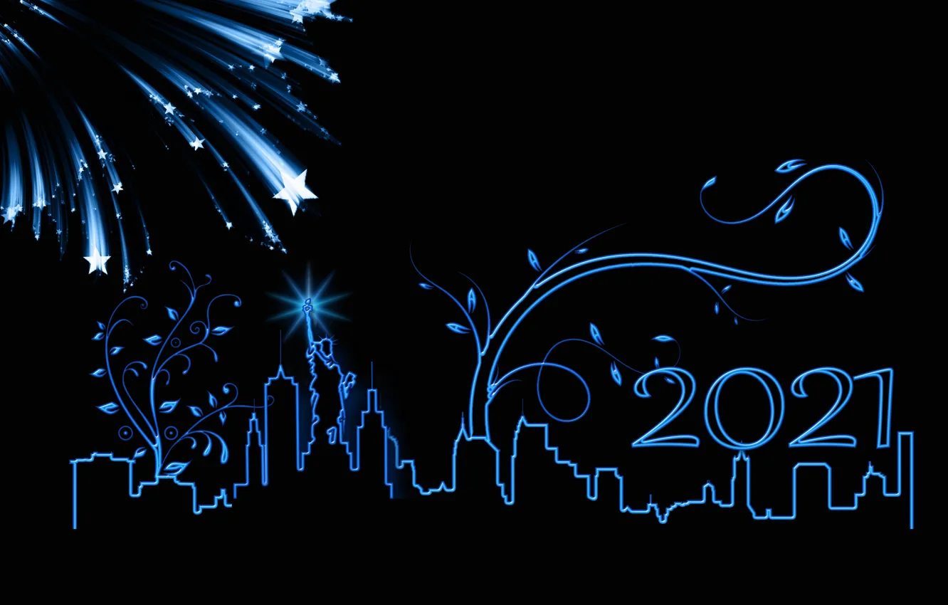 Фото обои звезды, дизайн, город, вектор, Нью-Йорк, Новый год, фейерверк, США