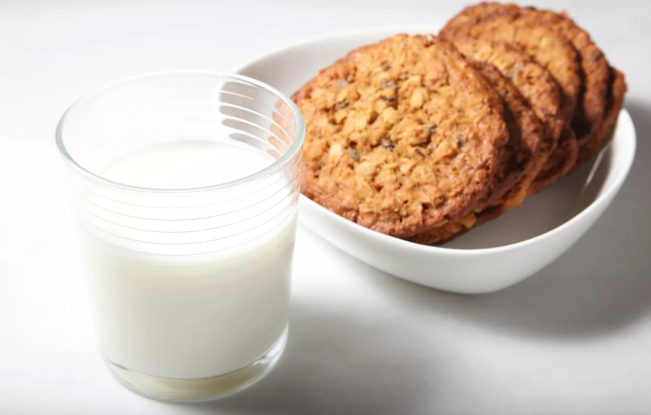 Фото обои стакан, молоко, печенье