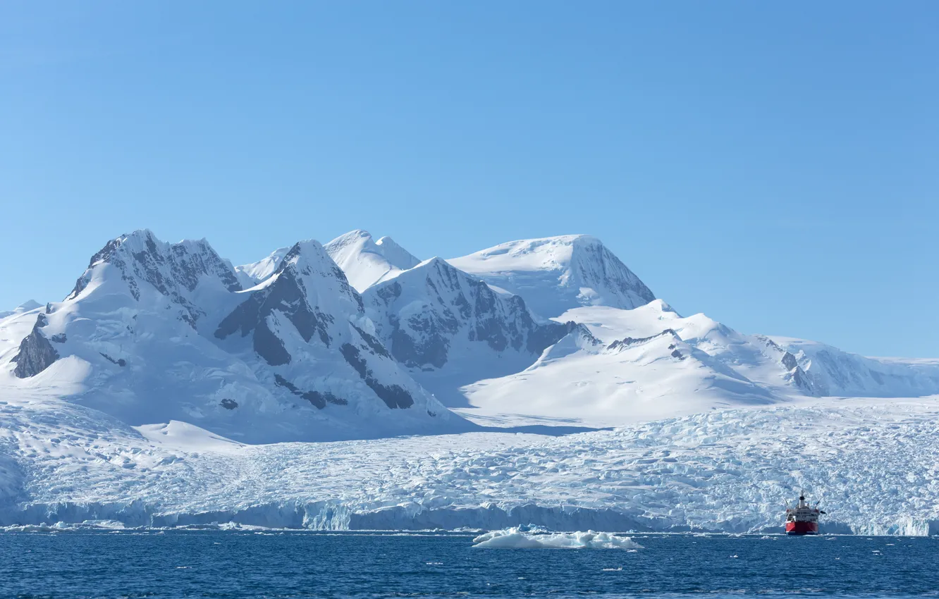 Фото обои снег, горы, корабль, лёд, Антарктика