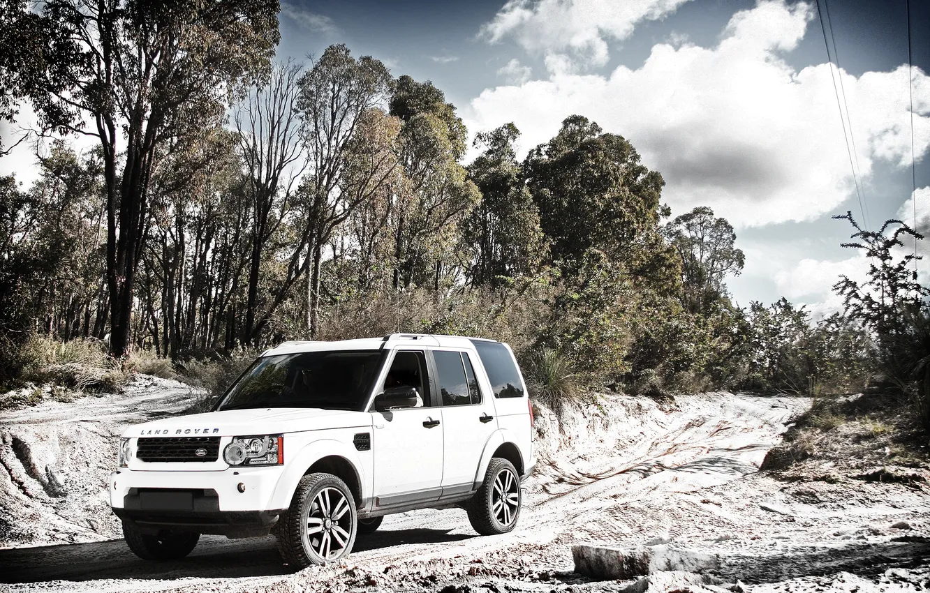 Фото обои дорога, природа, грязь, Джип, Land Rover, cars, auto, White