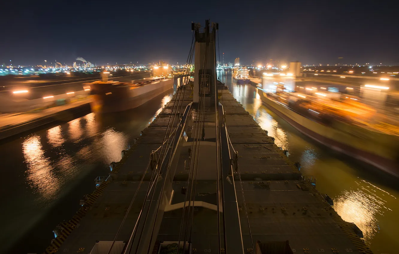 Фото обои ночь, город, Houston Ship Channel