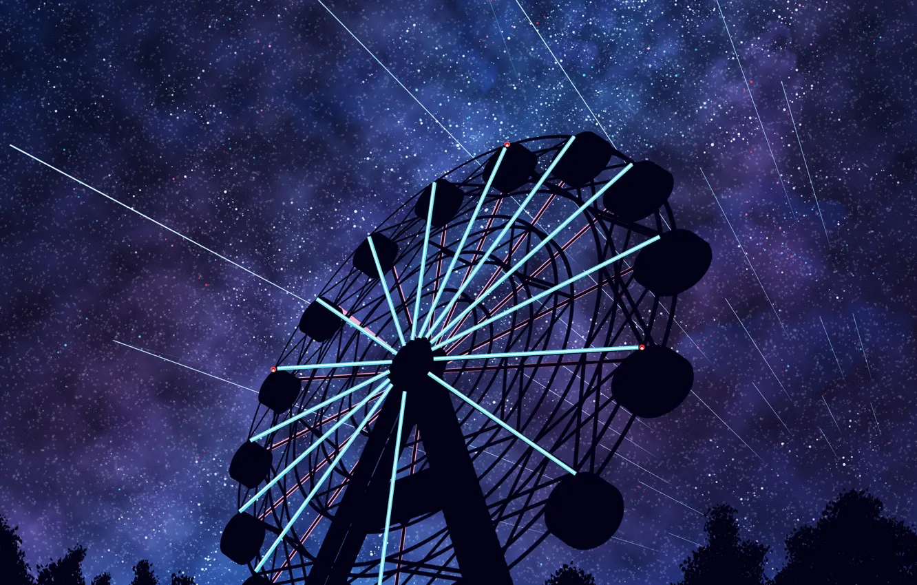 Фото обои небо, ночь, колесо обозрения, by Tosaka