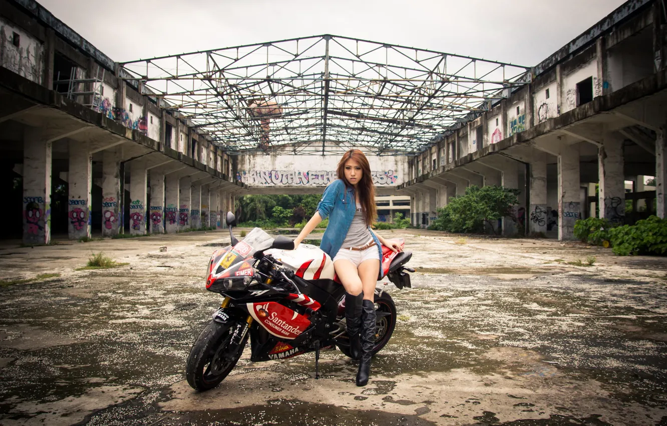Фото обои Девушка, Модель, Girl, Мотоцикл, Yamaha, Model, Ямаха, Motocycle