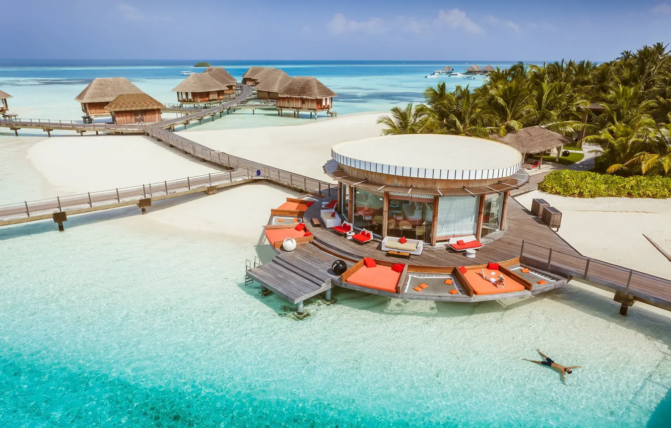 Фото обои отдых, Мальдивы, отель, бунгало, Club Med Finolhu Villas