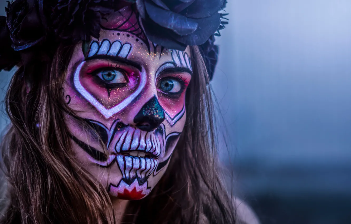 Фото обои взгляд, девушка, лицо, Катрина, Día de Muertos, Day of the Dead, День мёртвых, Catrina