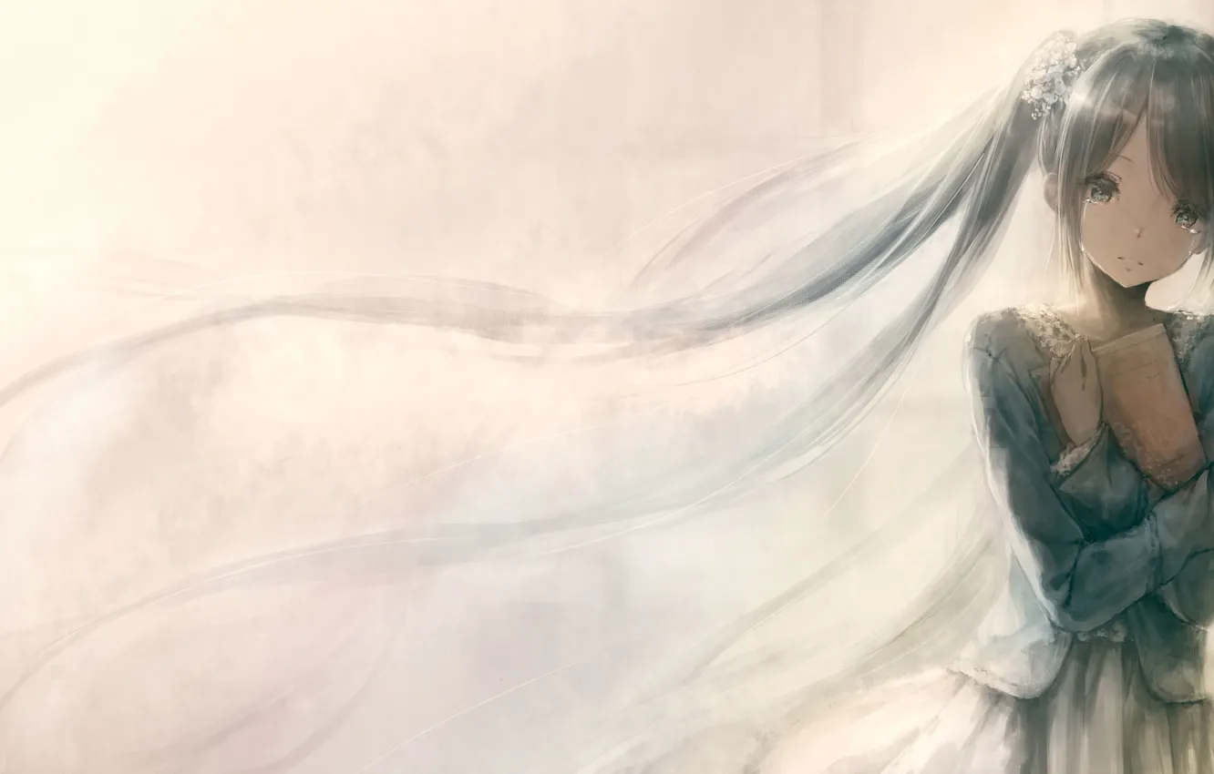 Фото обои девушка, аниме, слезы, арт, книга, vocaloid, hatsune miku, garuku