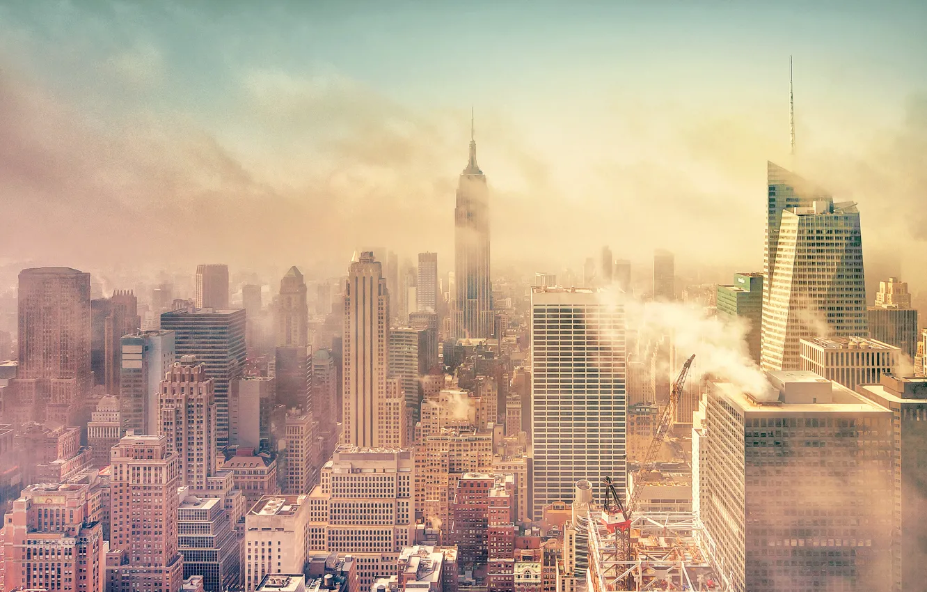 Фото обои дым, Нью-Йорк, Манхэттен, Manhattan, смог