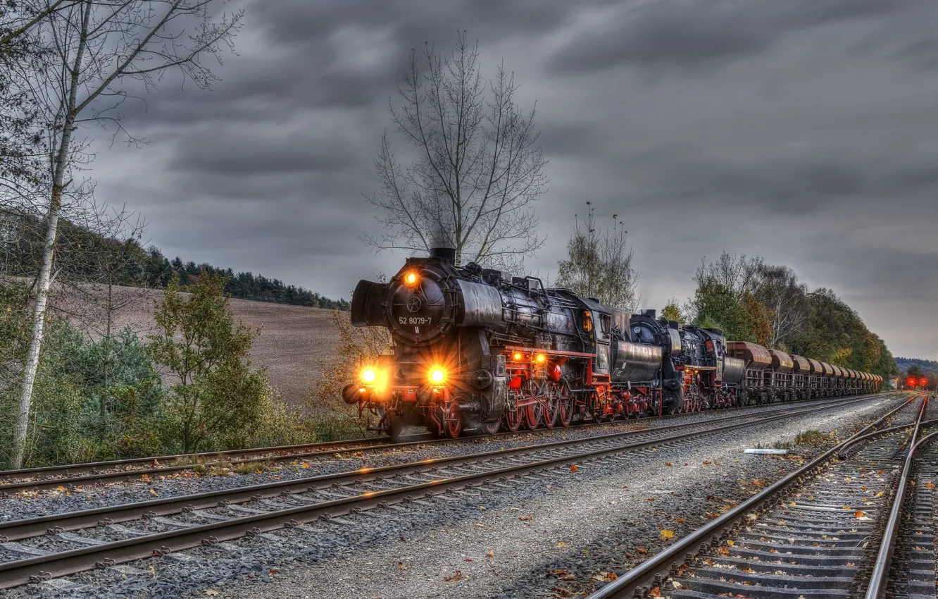 Фото обои фон, поезд, железная дорога